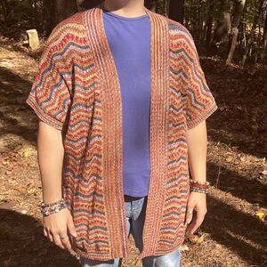 Catherines Womens Rust Orange Sweater Cardigan Open Front Open Weave Boho Sz 0X
